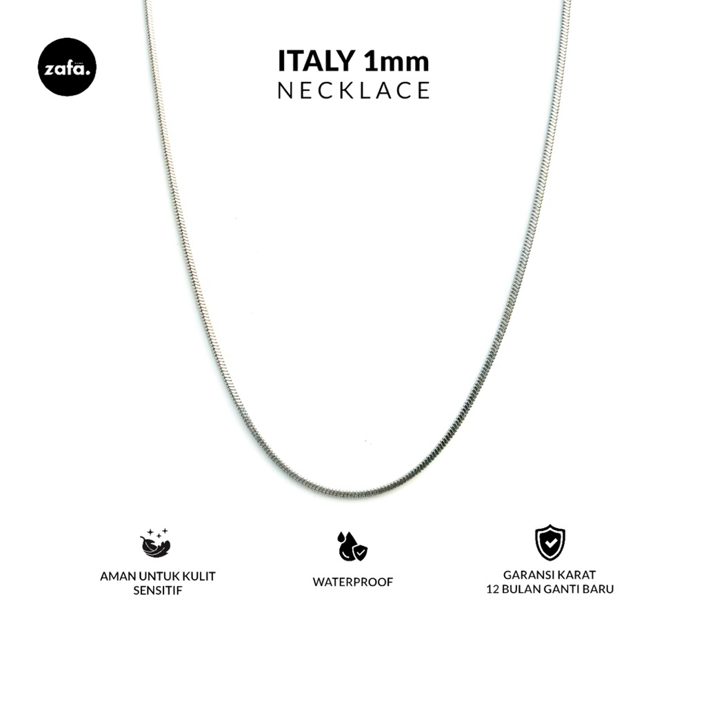 Zafa - Kalung Titanium Pria Wanita Necklace Cowok Cewek Unisex Anti Karat & Luntur Asli Kotak 1mm Wa