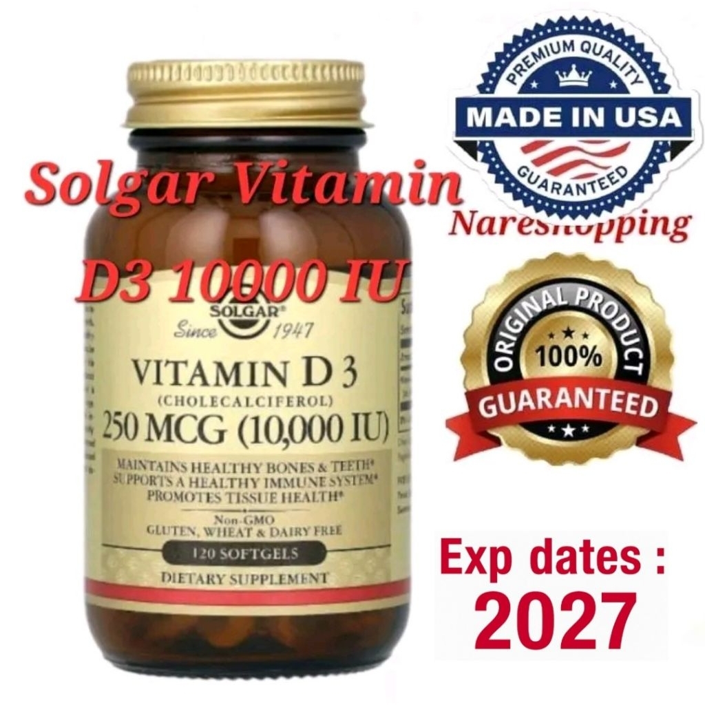 SOLGAR USA Vitamin D3 (Cholecalciferol) 250 mcg 10000 IU 120 Softgels