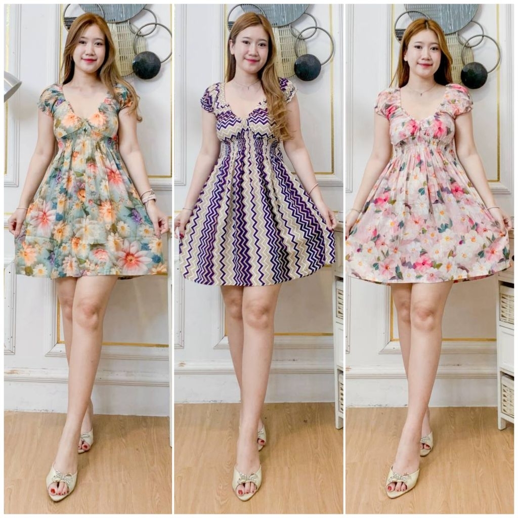 LDS - Daster Lindy Mini Dress Rayon Pendek Motif Cantik Sexy Cute Nyaman Santai Modis Kekinian