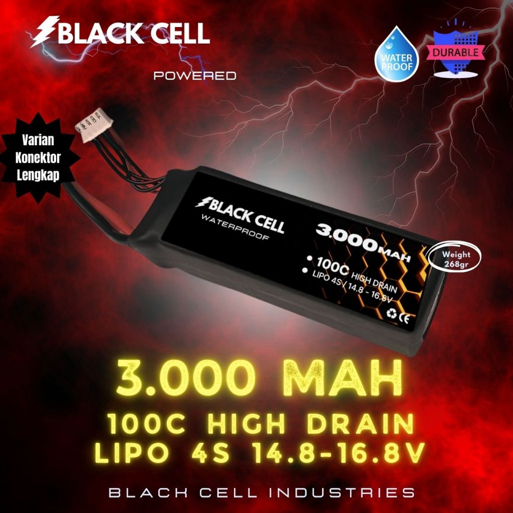 RC LIPO BATTERY 4S 14.8V -  16.8V 3000MAH 100C BLACK CELL High Drain Series Waterproof Monster Racin