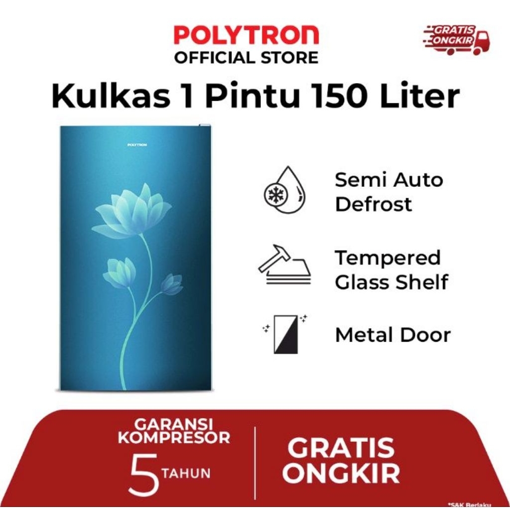Polytron Kulkas 1 Pintu 150 Liter PRB159