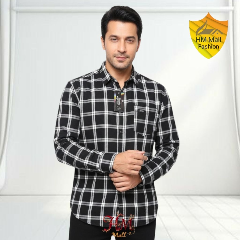 HM Mall Kemeja flanel impor pria kualitas premium motif kotak kotak
