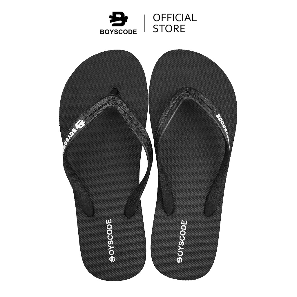 BOYSCODE Sendal Jepit Karet Basic Premium Unisex Pria Wanita Dewasa Hitam Putih / Flip Flop