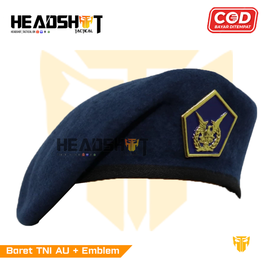 Baret Camel TNI AU + Emblem - Baret TNI Biru Camel + Emblem - Baret Camel TNI Asli Bahan Wol