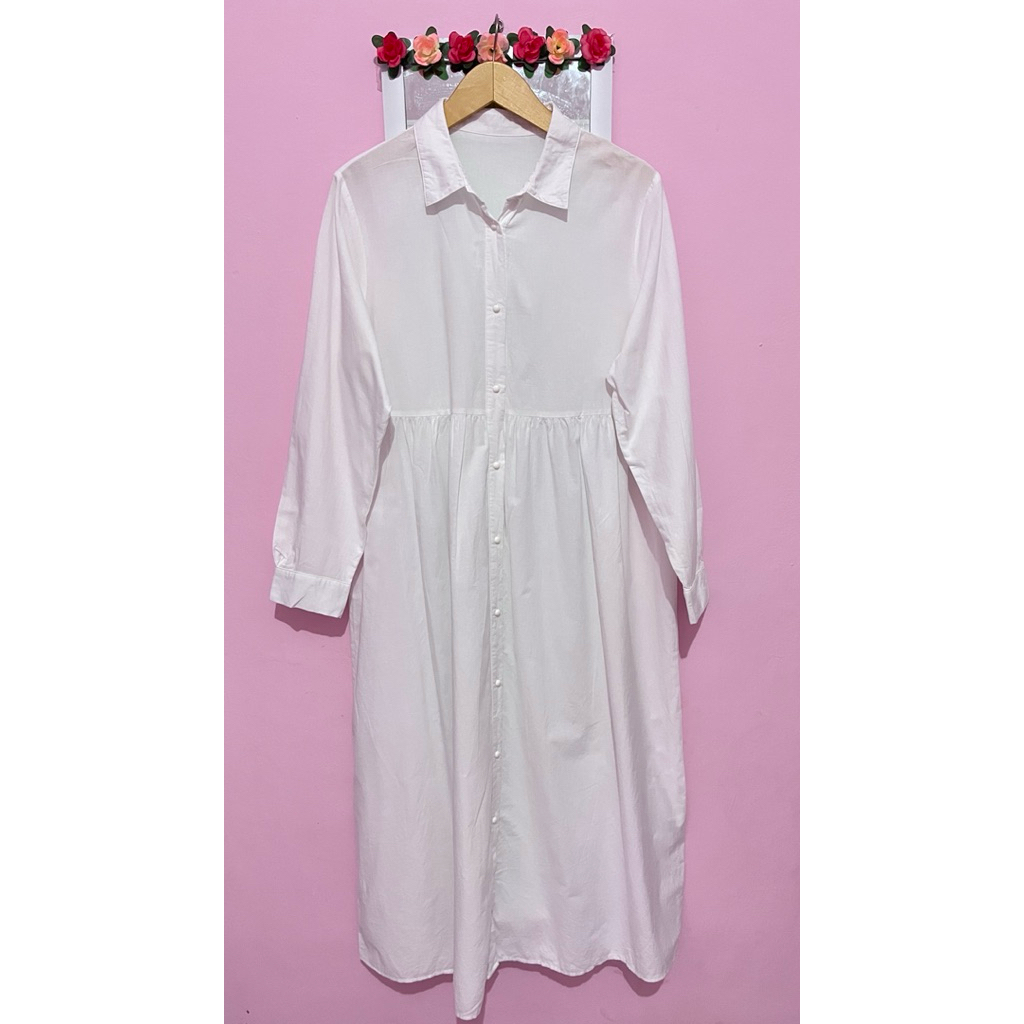 DRESS LONG TUNIK PUTIH GU KOREANSTYLE BKK VINTAGE