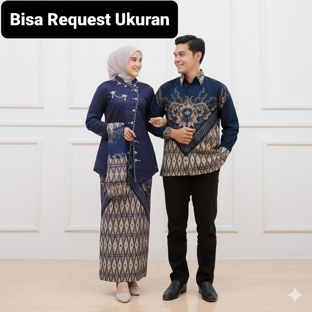 SET KEBAYA JANGGAN BIRU NAVY ORI COUPLE KEMEJA PREMIUM / CUSTOM ANAK & JUMBO / BAJU SETELAN SERAGAM 