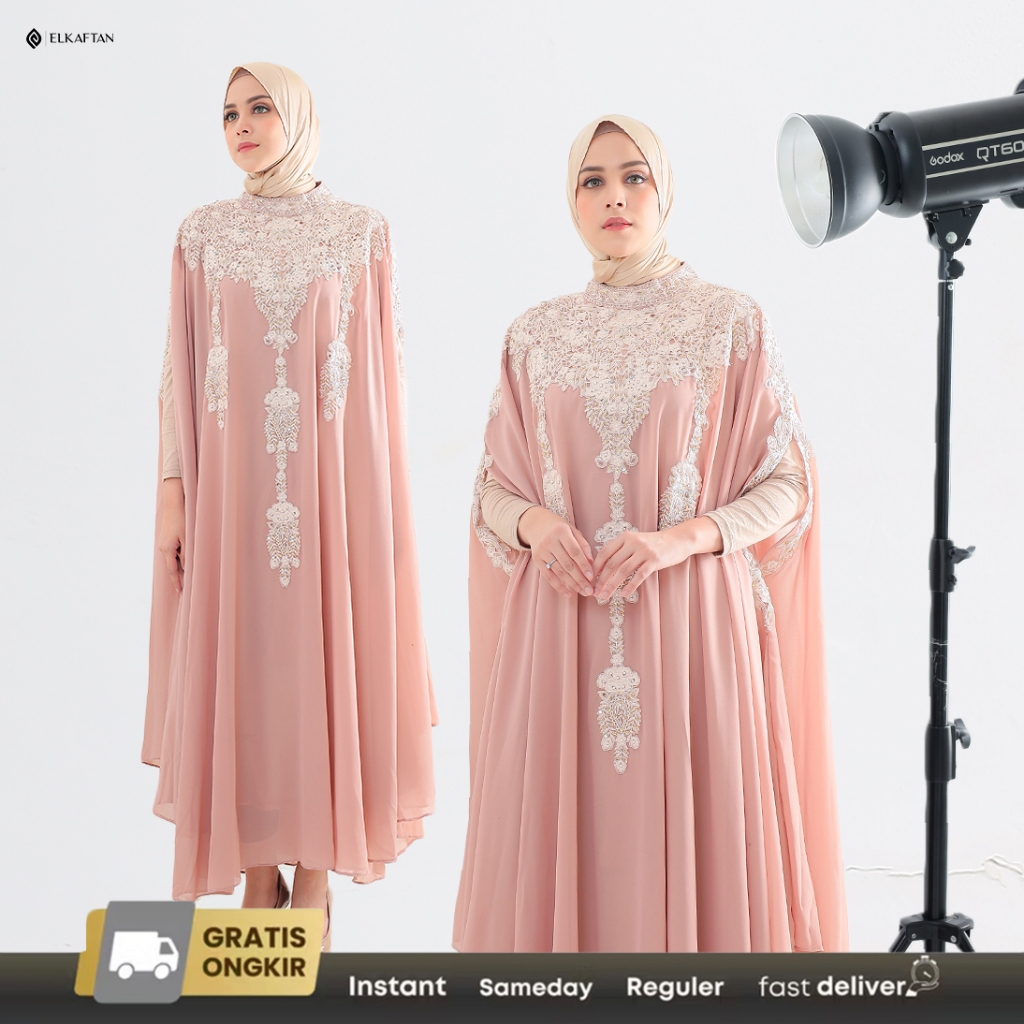 Elkaftan - Shakeela Baju Abaya Kaftan Lebaran Set Turban Premium Simple Elegan Modern Muslim Wanita