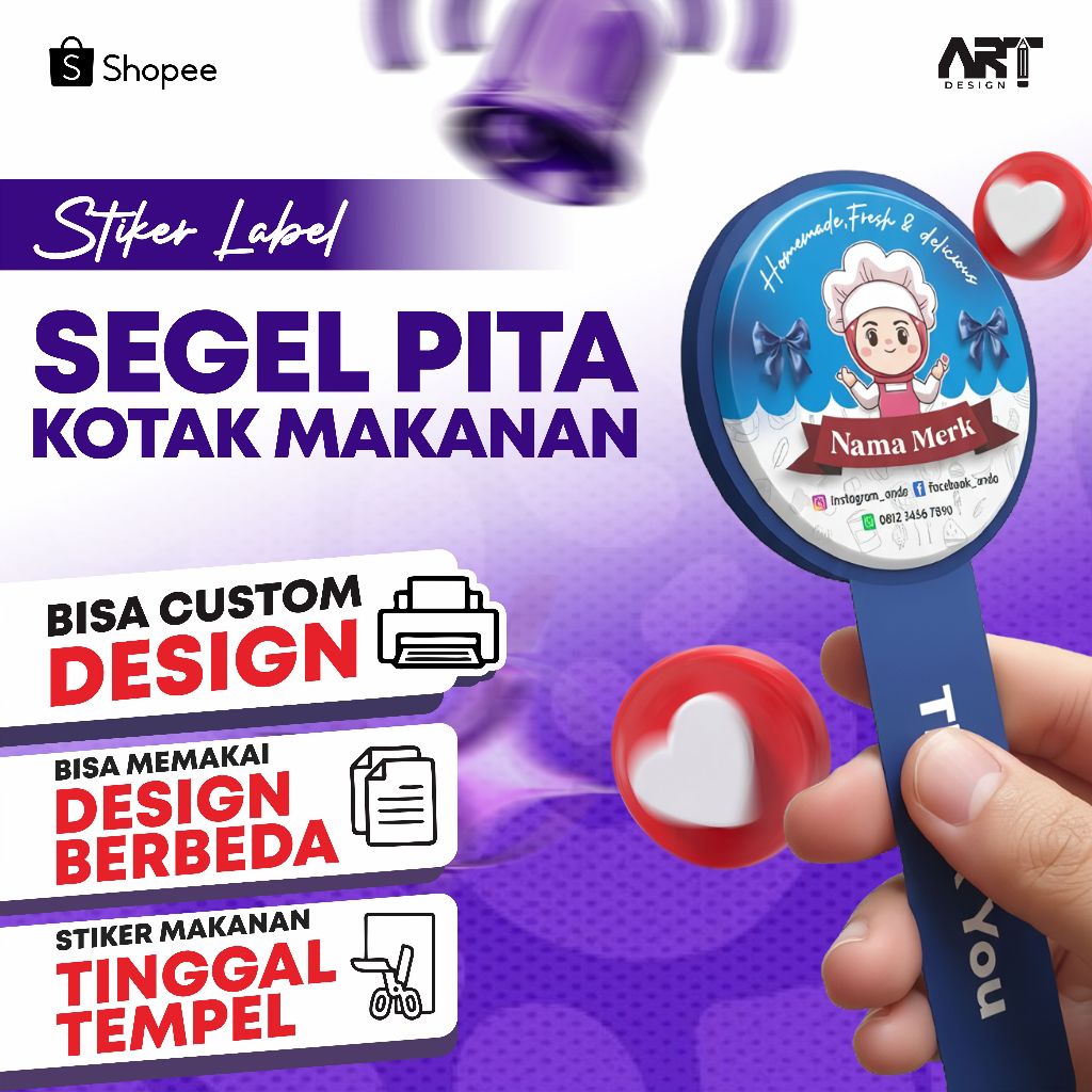 Stiker label segel box makanan,hampers,seal satu pita cutting tinggal tempel CUSTOM A3+
