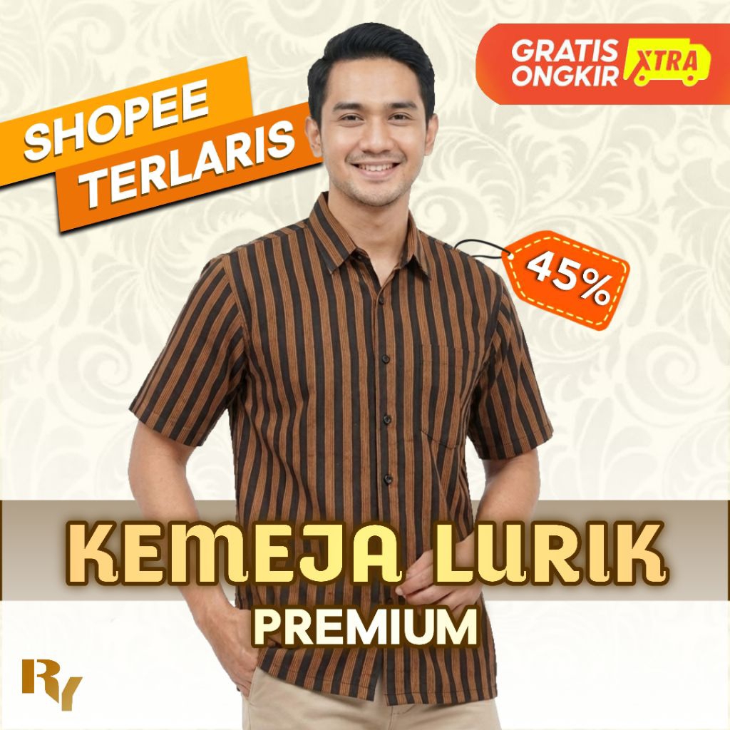 Baju Lurik Pria Hem Lengan Pendek Modern Premium - Kemeja Tenun Lurik Solo Jogja Seragam Kondangan &