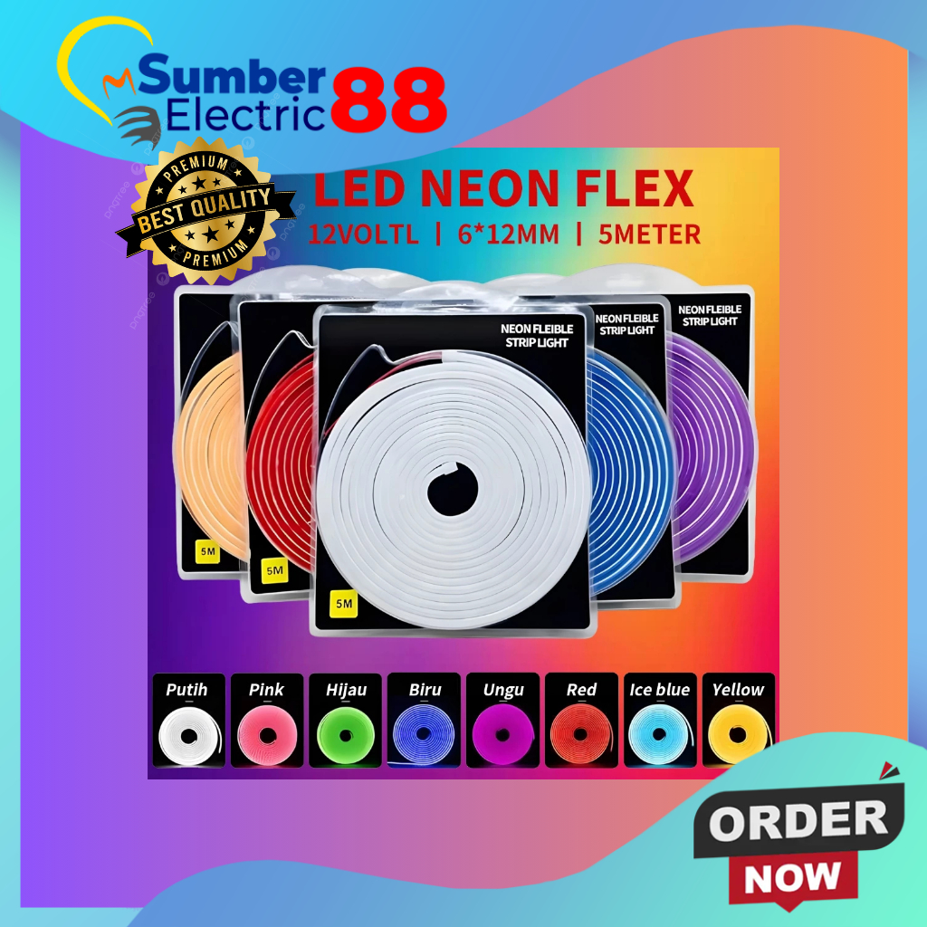 Lampu Led Neon Flex Led Strip Flexible 5 METER DC 12V IP65 Waterproof Harus pakai Adaptor 12V 2a - 3