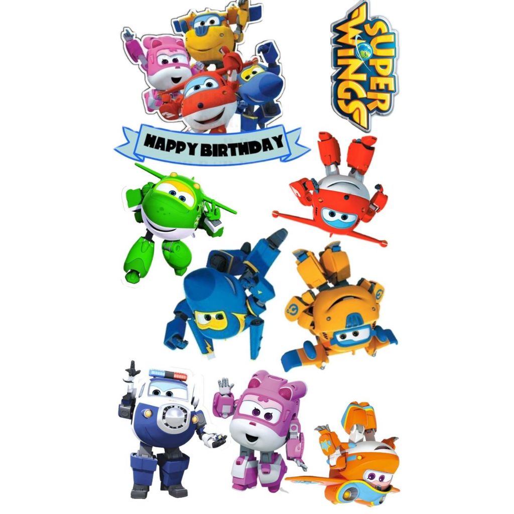 Topper SUPER WINGS Custom Nama | Hiasan Cake SUPER WINGS | Topper Kue SUPER WINGS
