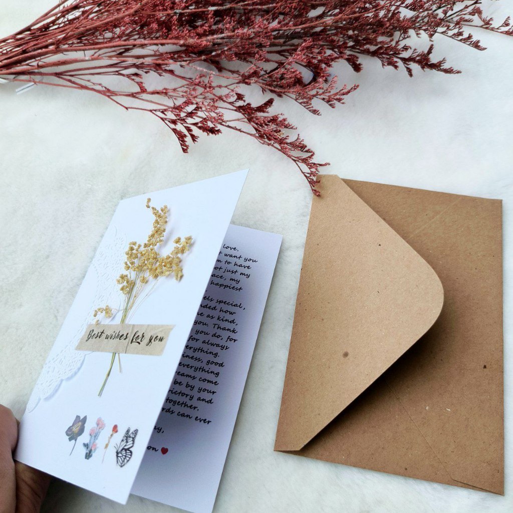 Kartu Ucapan Handmade Bunga Kering | Greeting Card Estetik Minimalis |  Custom text | part 5