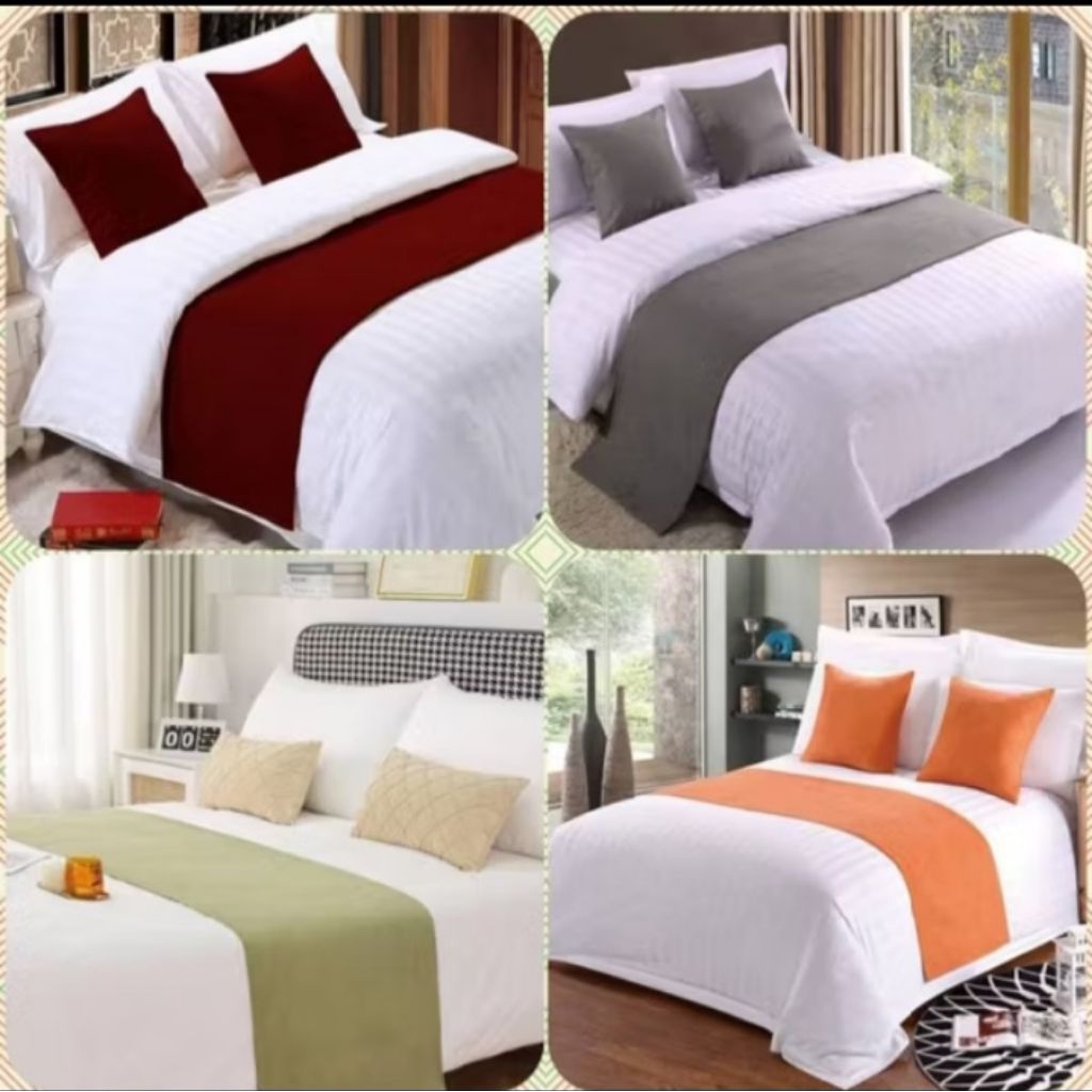[free ongkir]Bed Runner + Sarung Bantal Set Selendang Mewah Kasur Scraf Hotel/Villa Polos
