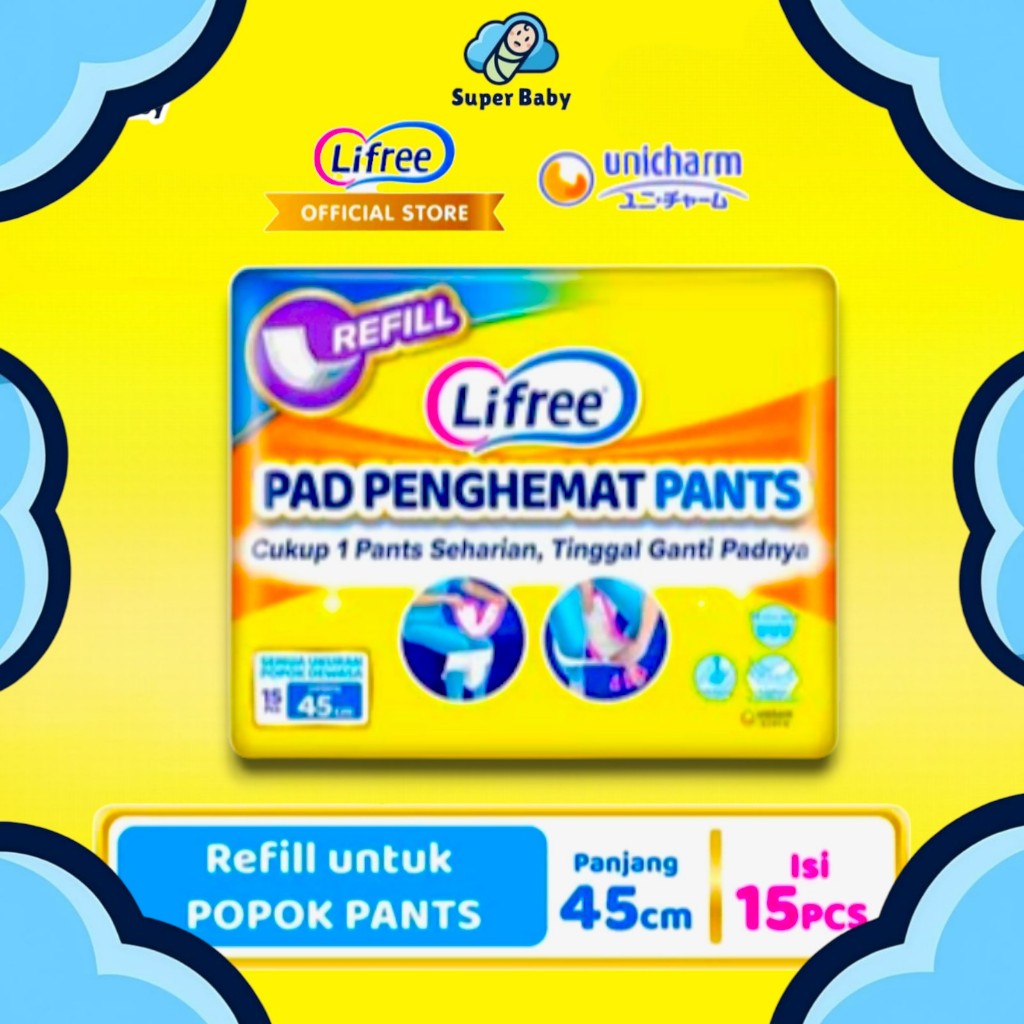 LIFREE PAD PENGHEMAT POPOK PANTS CELANA DEWASA REFILL 45cm ISI 15 PCS INSTANT MAKASSAR