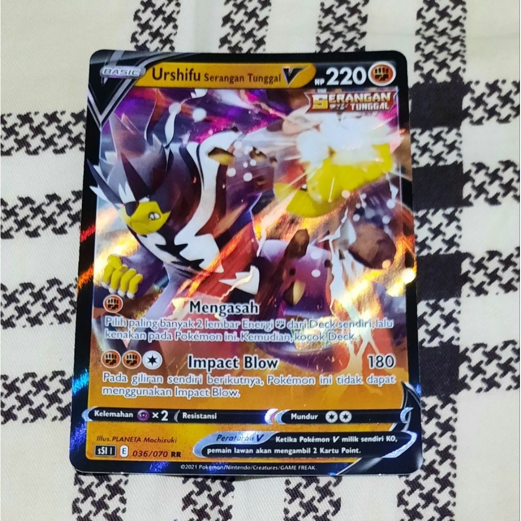 Kartu Pokemon Urshifu serangan tunggal V RR bahasa indo tcg