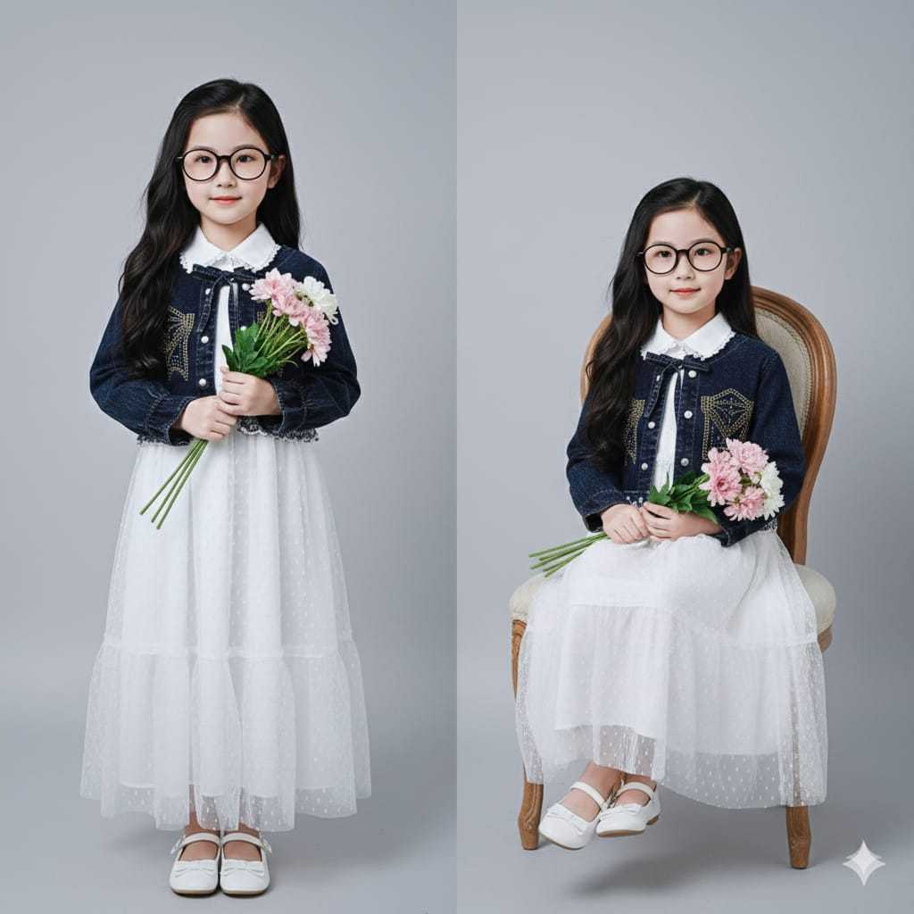 Gamis Levis Brukat Anak Perempuan Model Terbaru 2025 umur 3 - 10 Tahun Dress Jeans Anak Prempuan Baj