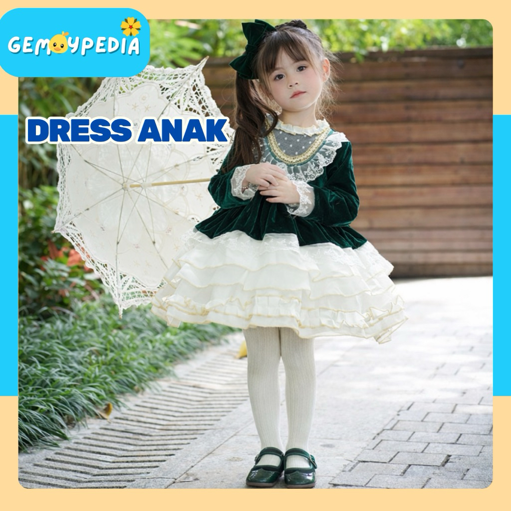 DRESS ANAK HIJAU BOTOL DRESS MEWAH ANAK DRESS VINTAGE ANAK