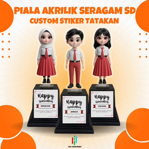 Piala Akrilik Anak SD Sticker Custom – Hadiah Prestasi Juara Lomba Penghargaan Event Wisuda Sekolah
