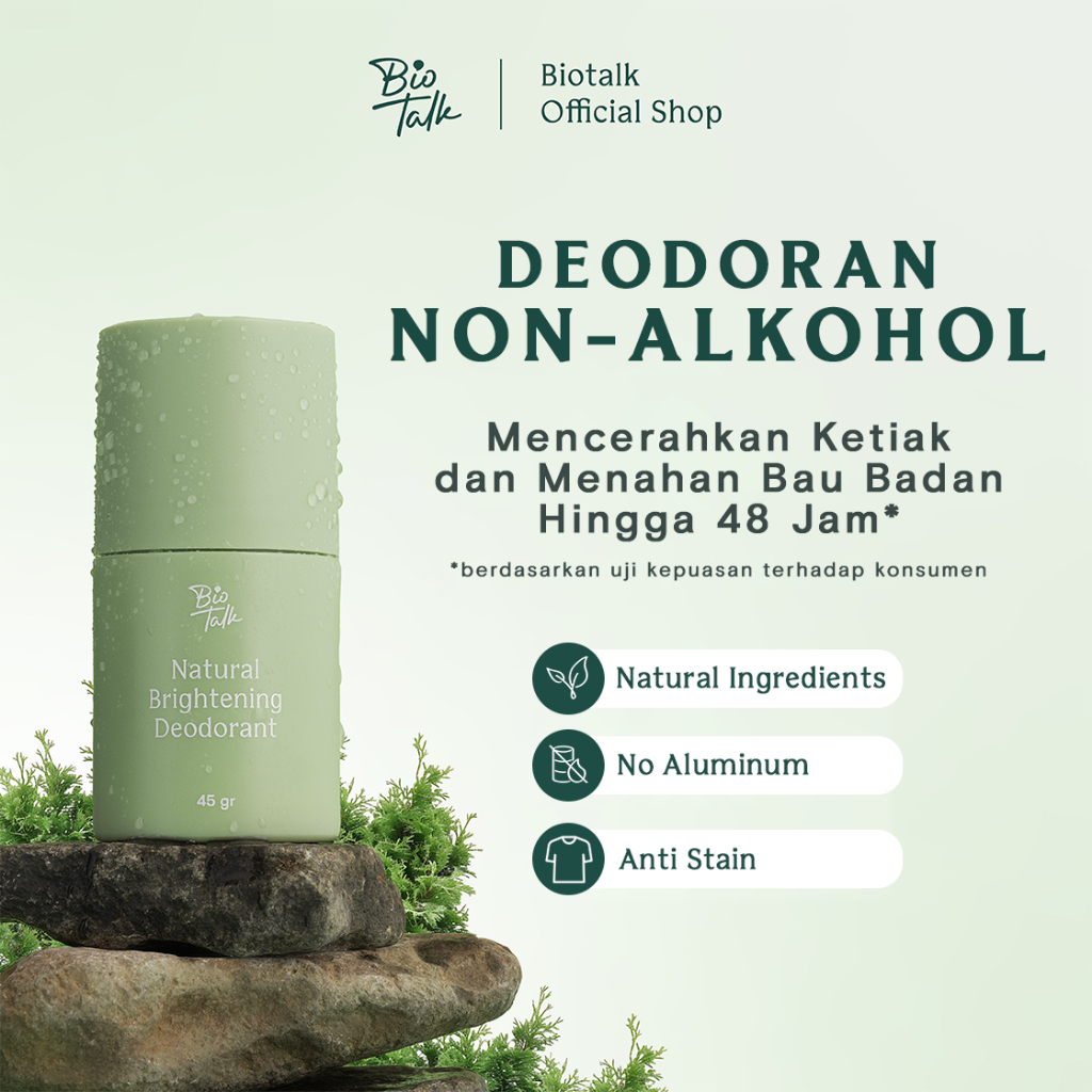 Biotalk Natural Brightening Deodorant | 45gr | Non Aluminium | Natural | Deodoran Alami | Menahan Bau Badan dan Mencerahkan Ketiak
