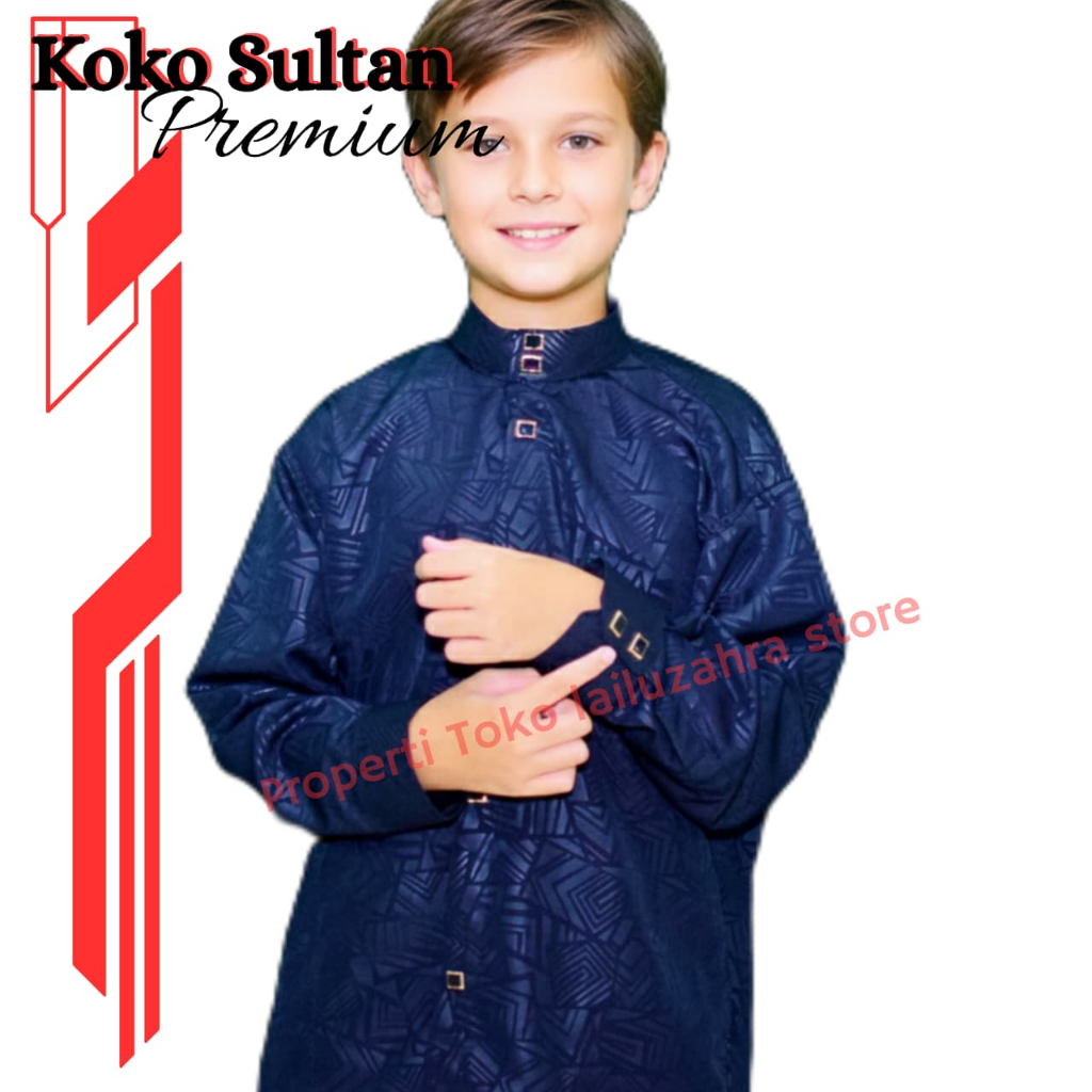 BAJU KOKO SULTAN ANAK MOTIF EMBOS ETNIK LAKI LAKI LENGAN PANJANG BAHAN WOLFIS