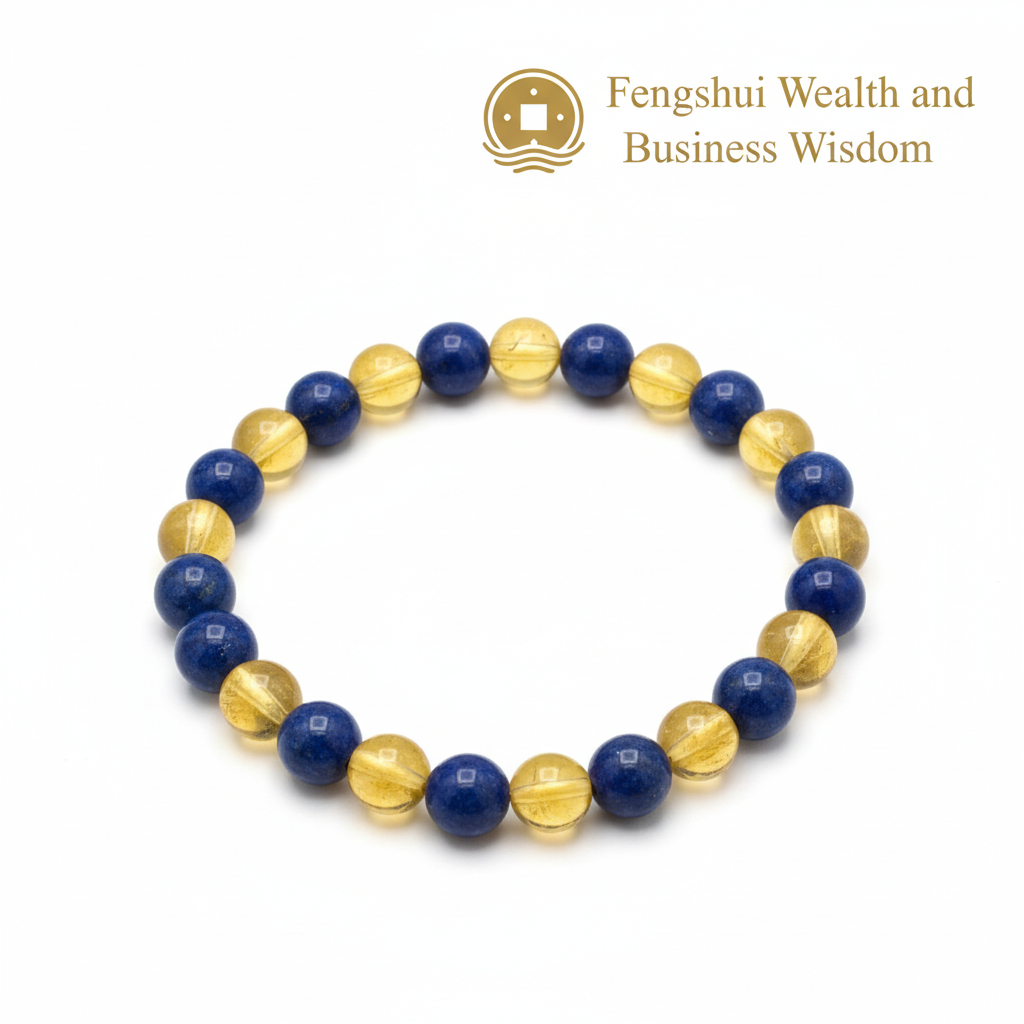 Gelang Feng Shui Citrine Lapis Lazuli - Natural Stone 8mm/10mm - Aksesoris Fashion Pria Wanita Origi