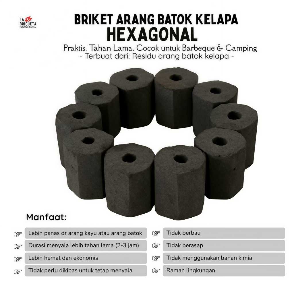 ARANG BRIKET HEXAGONAL KEMASAN 1 KG / ARANG