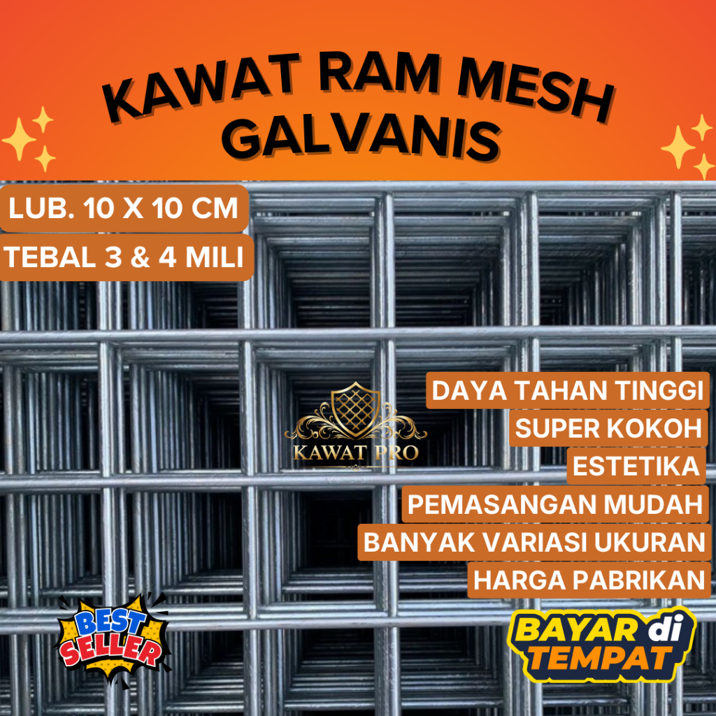 RAM MESH LEMBARAN GALVANIS LUBANGAN 10 X 10 CM TEBAL  3 & 4 MILI