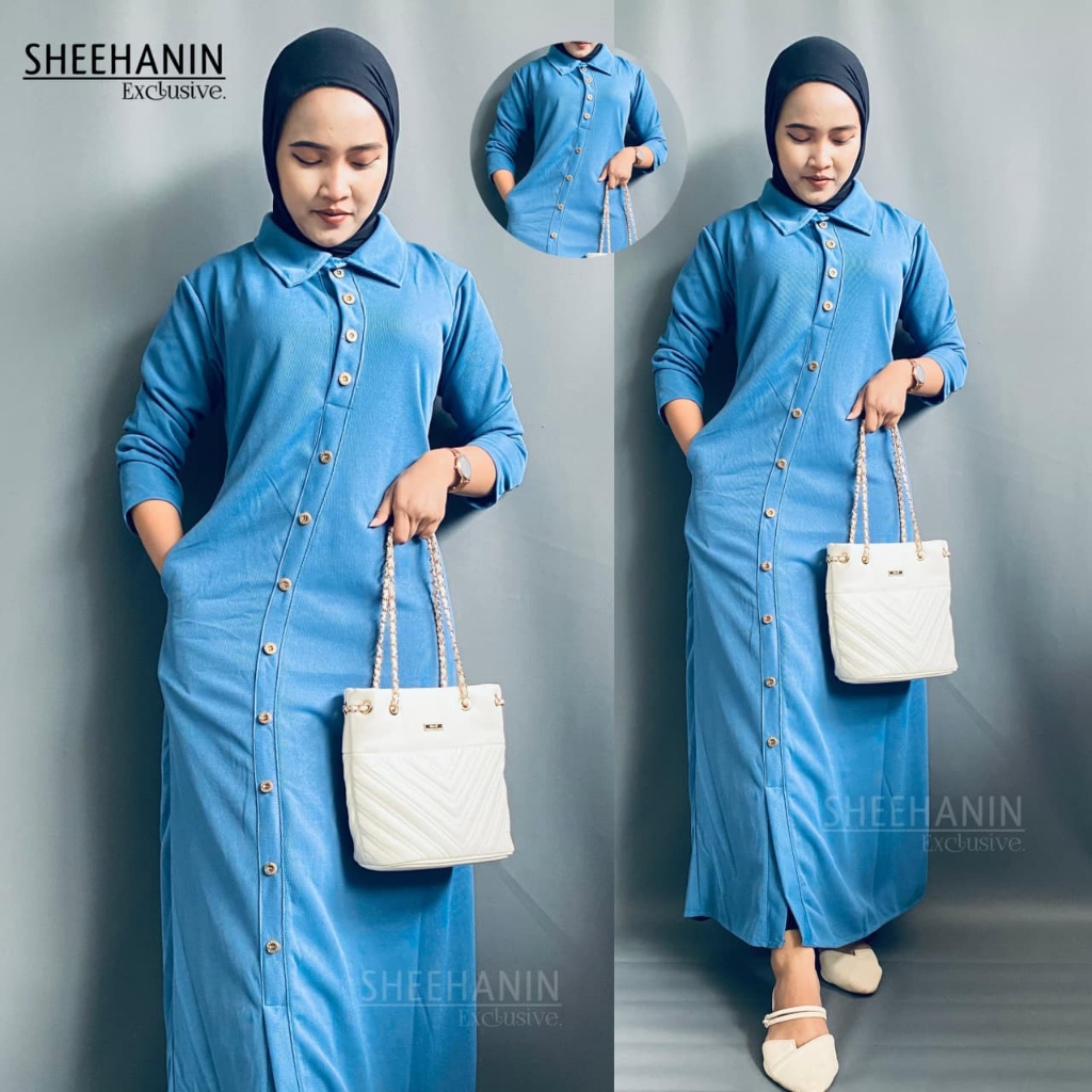 SE - Aleesha Dress Knit Rib Osaka Full Kancing - Dress Pesta Kondangan Mewah Busui Friendly - Gamis 