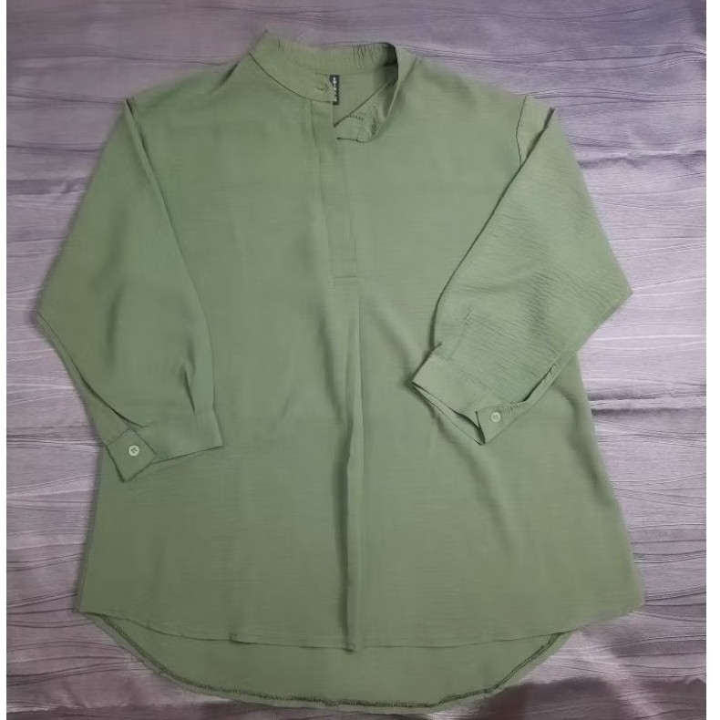 [Alien'sgecko] Blouse kemeja blus all size Hijau army blouse crinkle