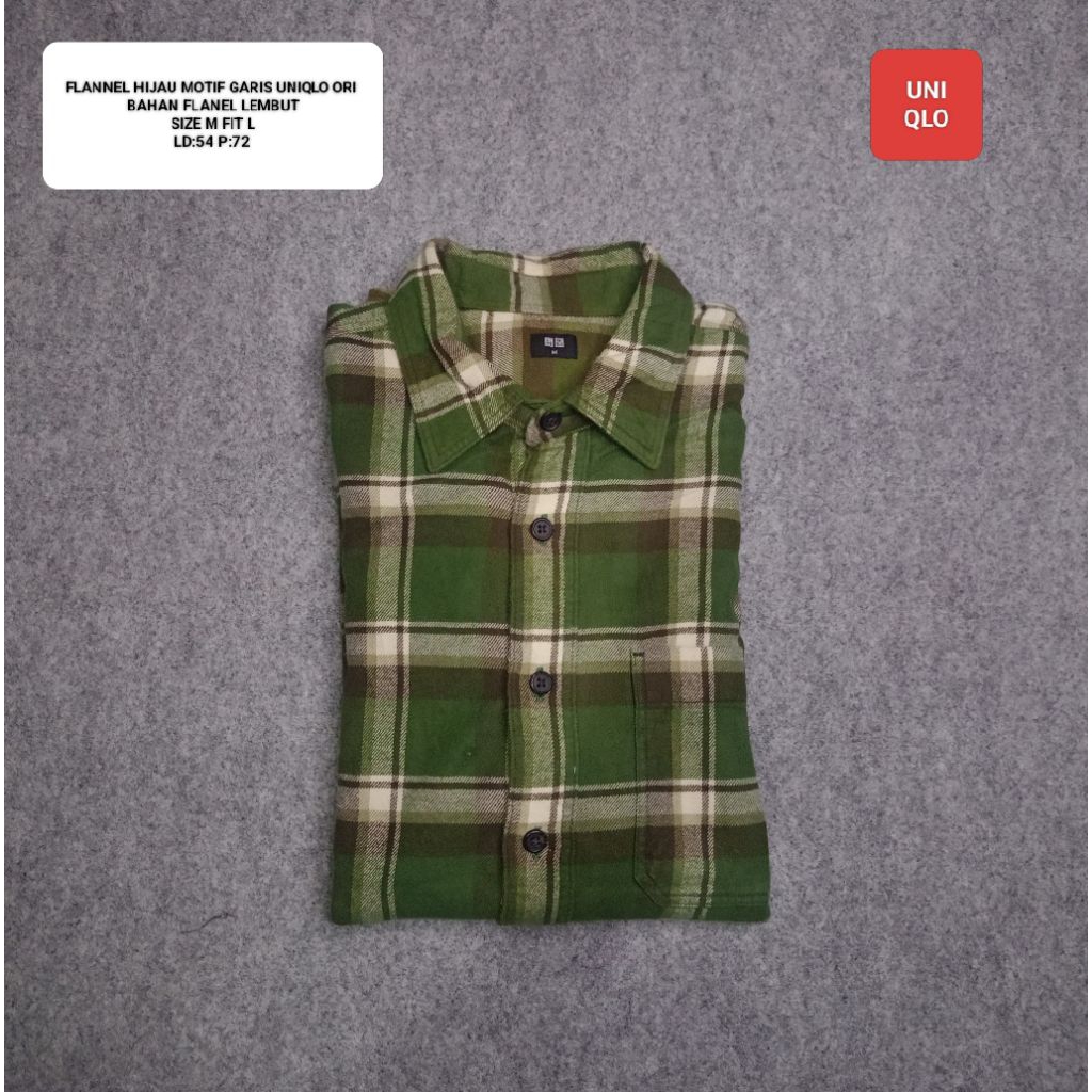 KEMEJA FLANEL MOTIF HIJAU UNIQLO OR1 SIZE M FIT L
