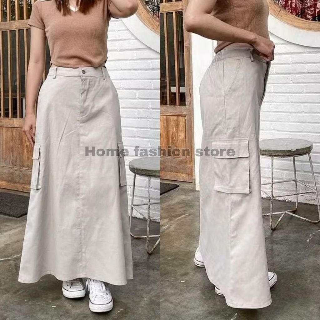Rok Cargo Model A Line Bahan Katun Twill Premium - Rok Korean Style - Rok Cargo Jumbo
