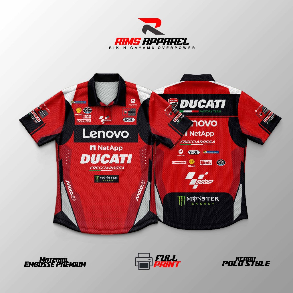 JERSEY DUCATI MOTO GP POLO STYLE TERBARU embosse Premium / Jersey racing /Jersey balap/ jersey Drag/