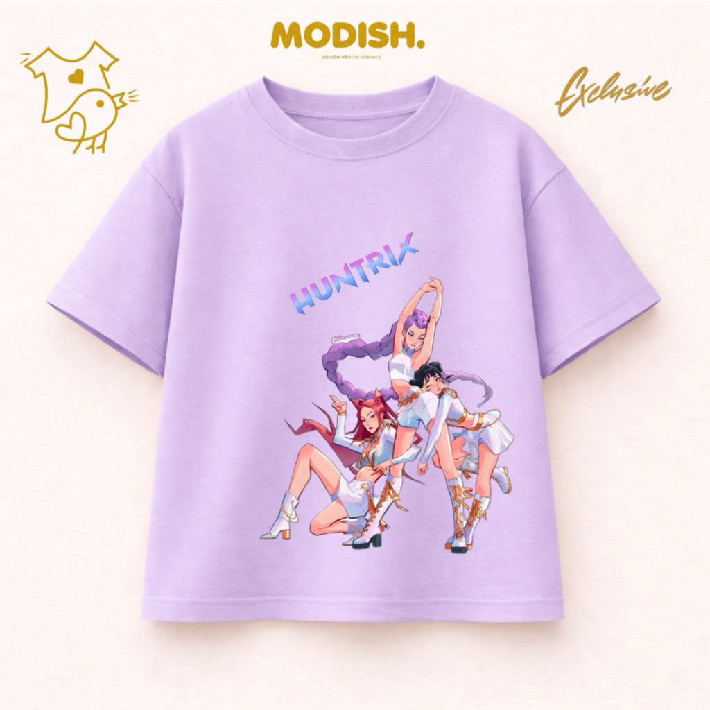 MODISH. KAOS ANAK PREMIUM 24S BAJU ANAK ATASAN UNISEX 1-10TAHUN MOTIF HUNTRIX KPOP DANCE