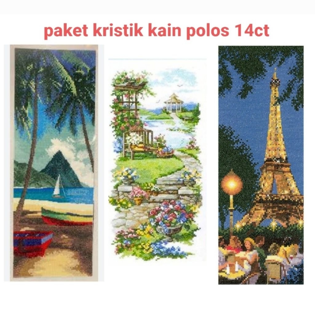 DIY PAKET KRISTIK PEMANDANGAN KAIN TIDAK BERPOLA CROSS STITCH 14CT