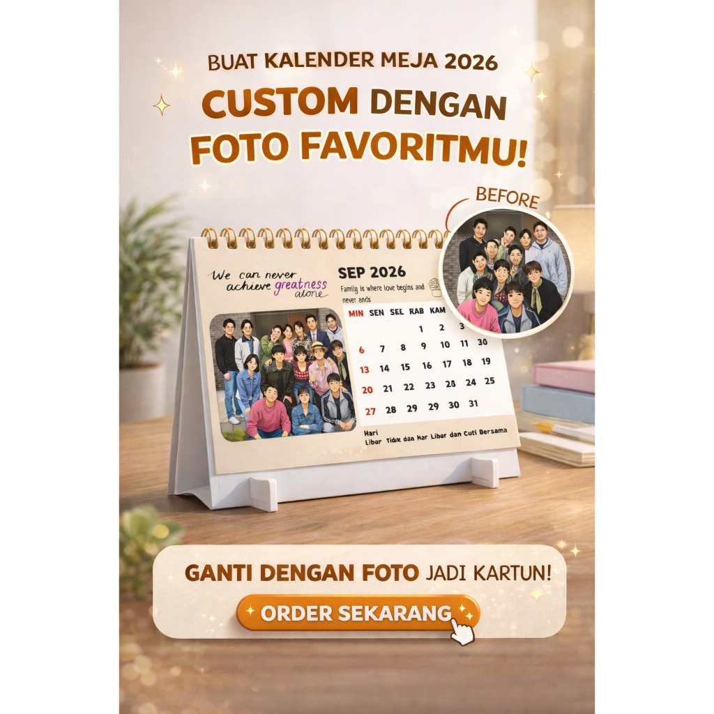 KALENDER MEJA CUSTOM 2026 - FOTO JADI FOTO KARTUN/ANIMASI