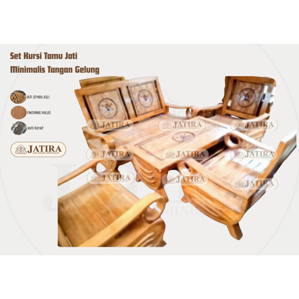 Set Kursi Tamu Jati Minimalis Tangan Gelung 2111 | Kursi Tamu Jati Asli Jepara Murah Palembang