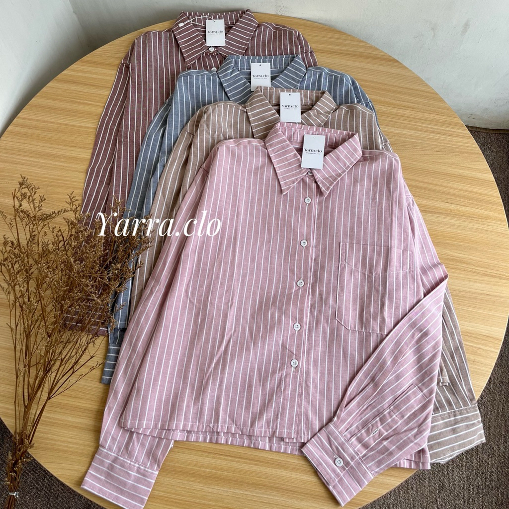 Delarosa Kemeja Atasan Wanita Bahan Katun Motif Bergaris