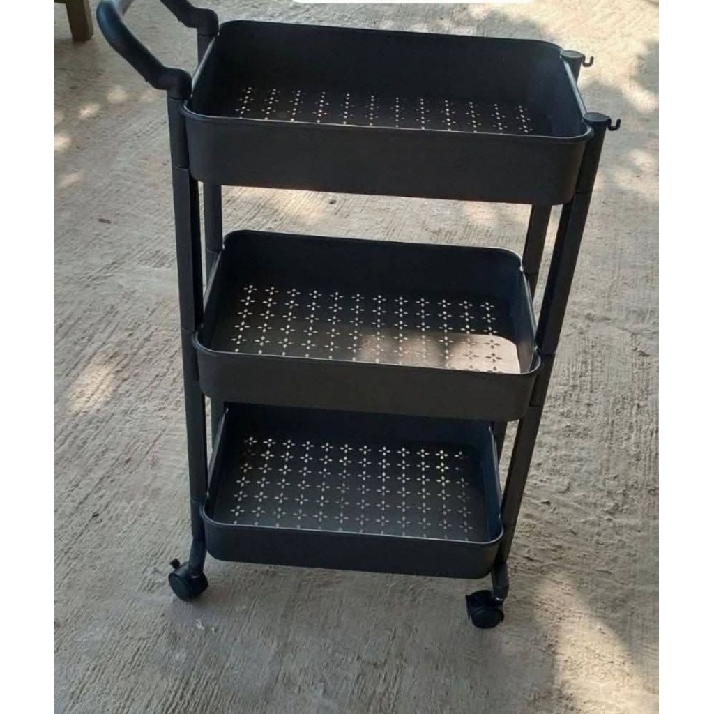 Rak Troli 3 Susun - Desain Praktis, Material Plastik, Warna Hitam