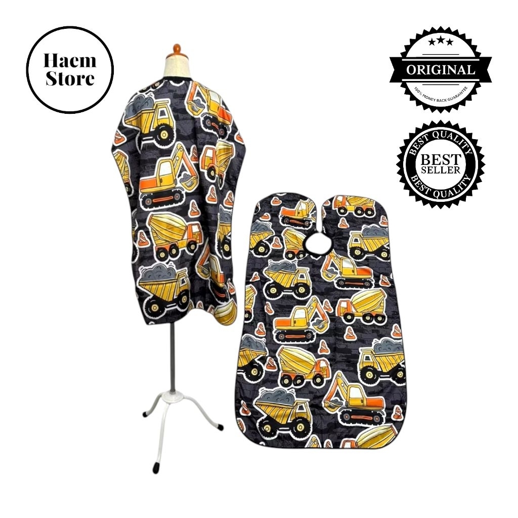 Kain Kep / Cape / Kain Kip Cukur Rambut Anak Motif Truck Barbershop Salon Dan Pangkas Rambut