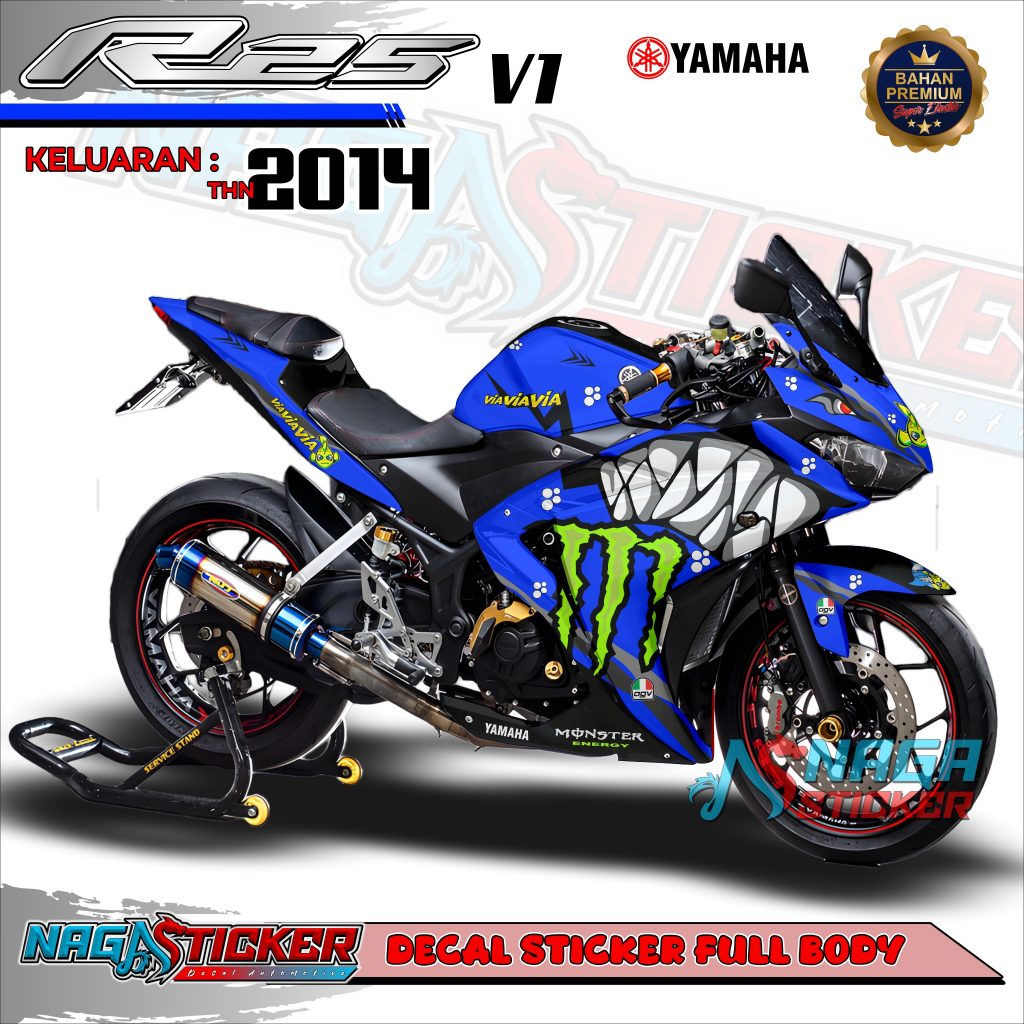 [COD] Decal Sticker Motor Full Body YAMAHA R25 OLD 2014 Motif Shark hiu Kode R2V01 Desain BisaCustom