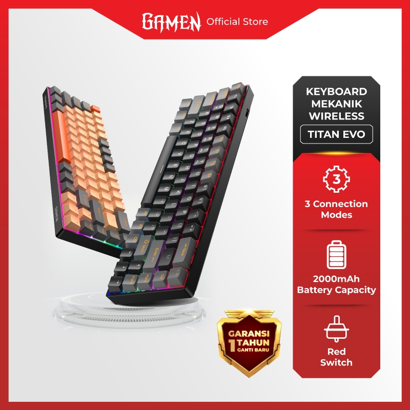 GAMEN Titan Evo – Wireless Mechanical Keyboard RGB, Triple Mode (Bluetooth 5.2 / 2.4G / Type-C), Red
