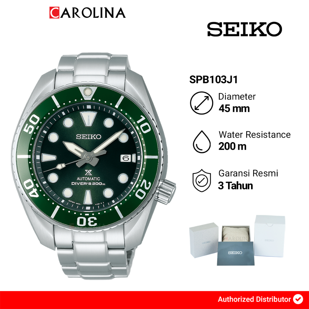 Jam Tangan Pria Seiko Prospex SPB103J1 Sumo Hulk Green Dial Stainless Steel Strap