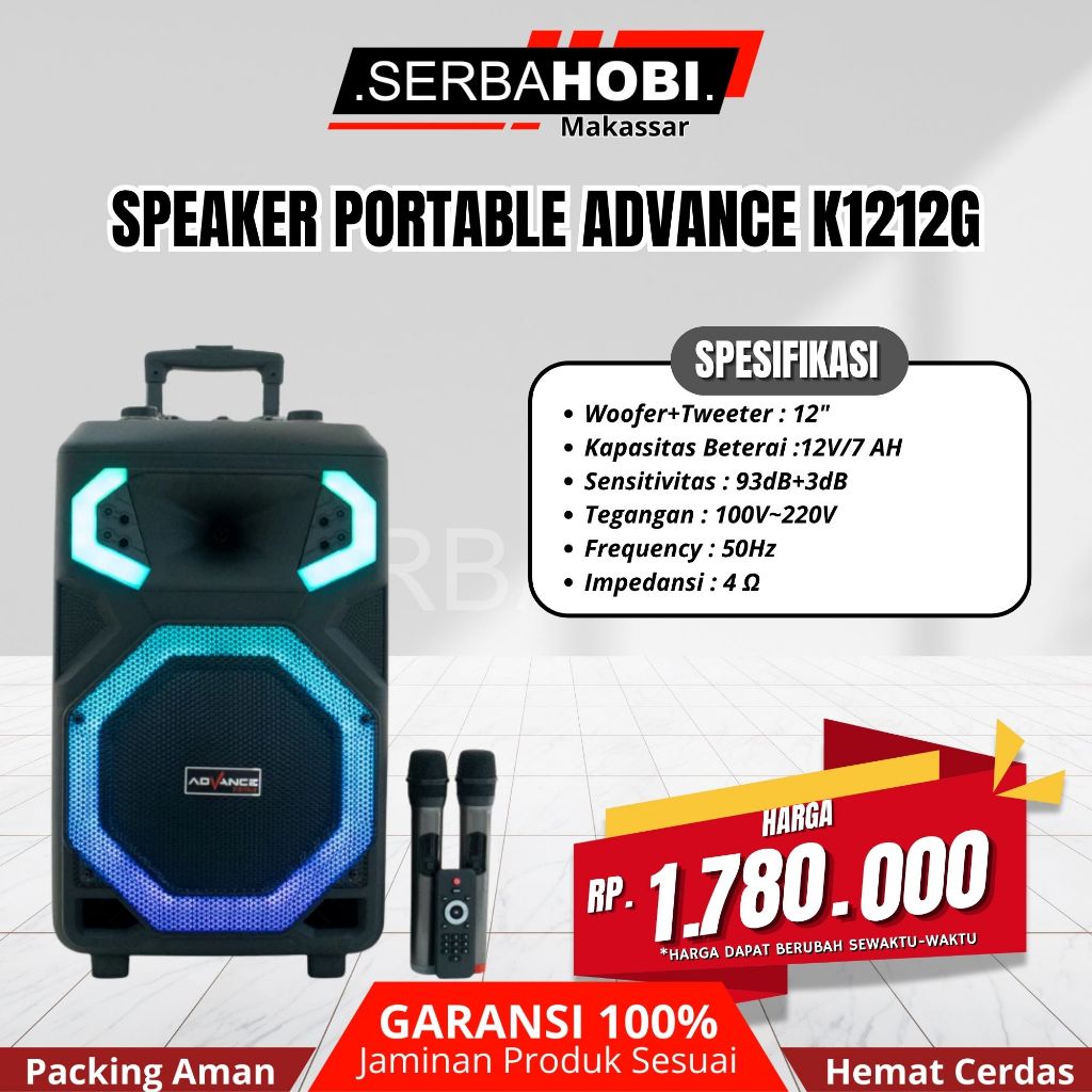 SPEAKER ADVANCE K1212 G SPEAKER PORTABLE 12 INCH EXTRA BASS 2 MICROPHONE