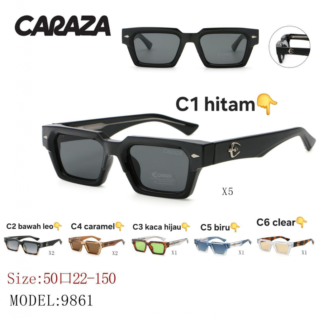 Caraza Kacamata Hitam Kotak Fashion Sunglasses Anti UV Unisex Pria Wanita 9861