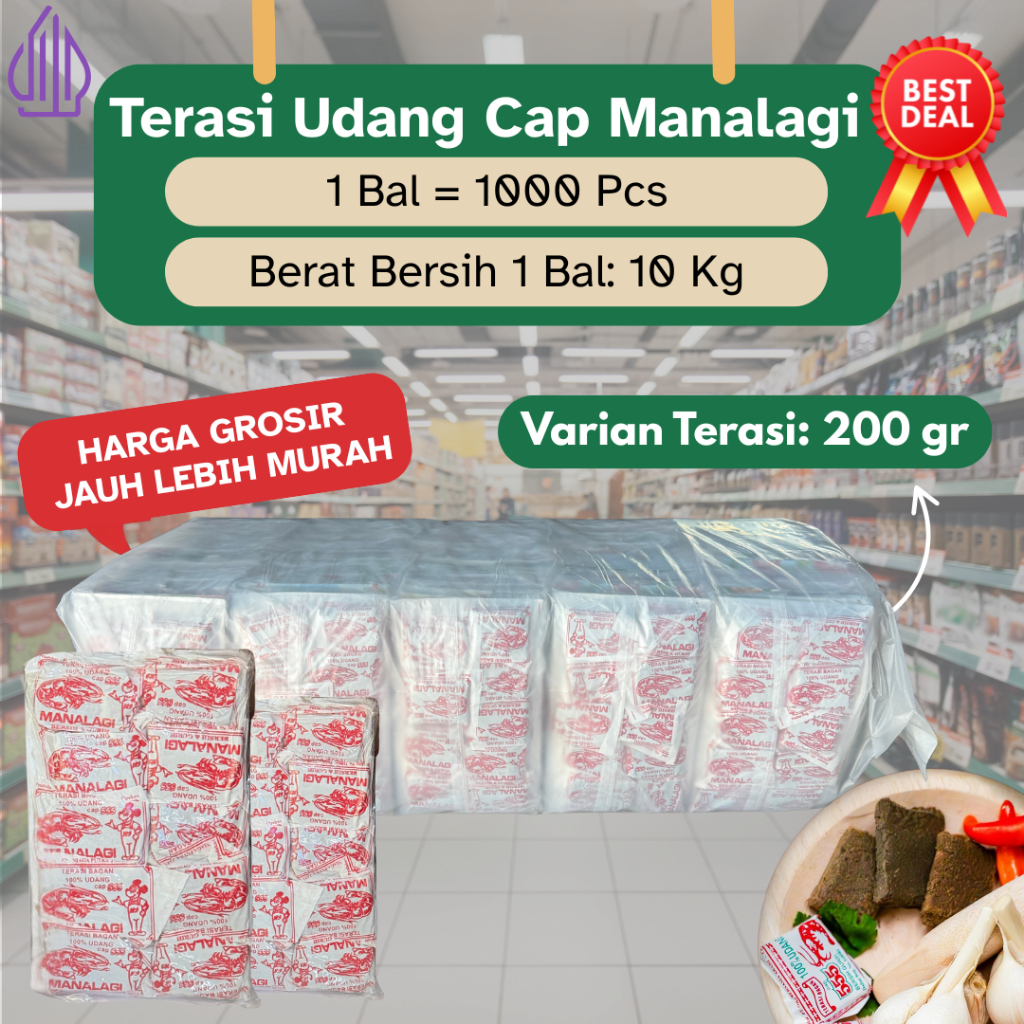 GROSIR TERASI UDANG SACHET KHAS CIREBON CAP MANALAGI 555 | 1 Box = 10 kg, Isi 1000 pcs | 10 gr / pcs