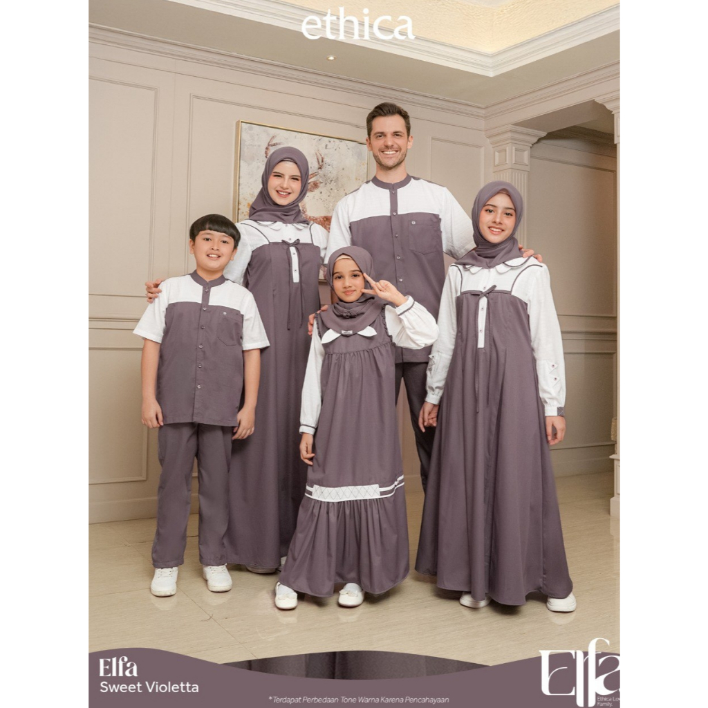ETHICA - Elfa Sweet Violetta Set Family Seragam Keluarga Sarimbit Lebaran Ungu Gelap 2026