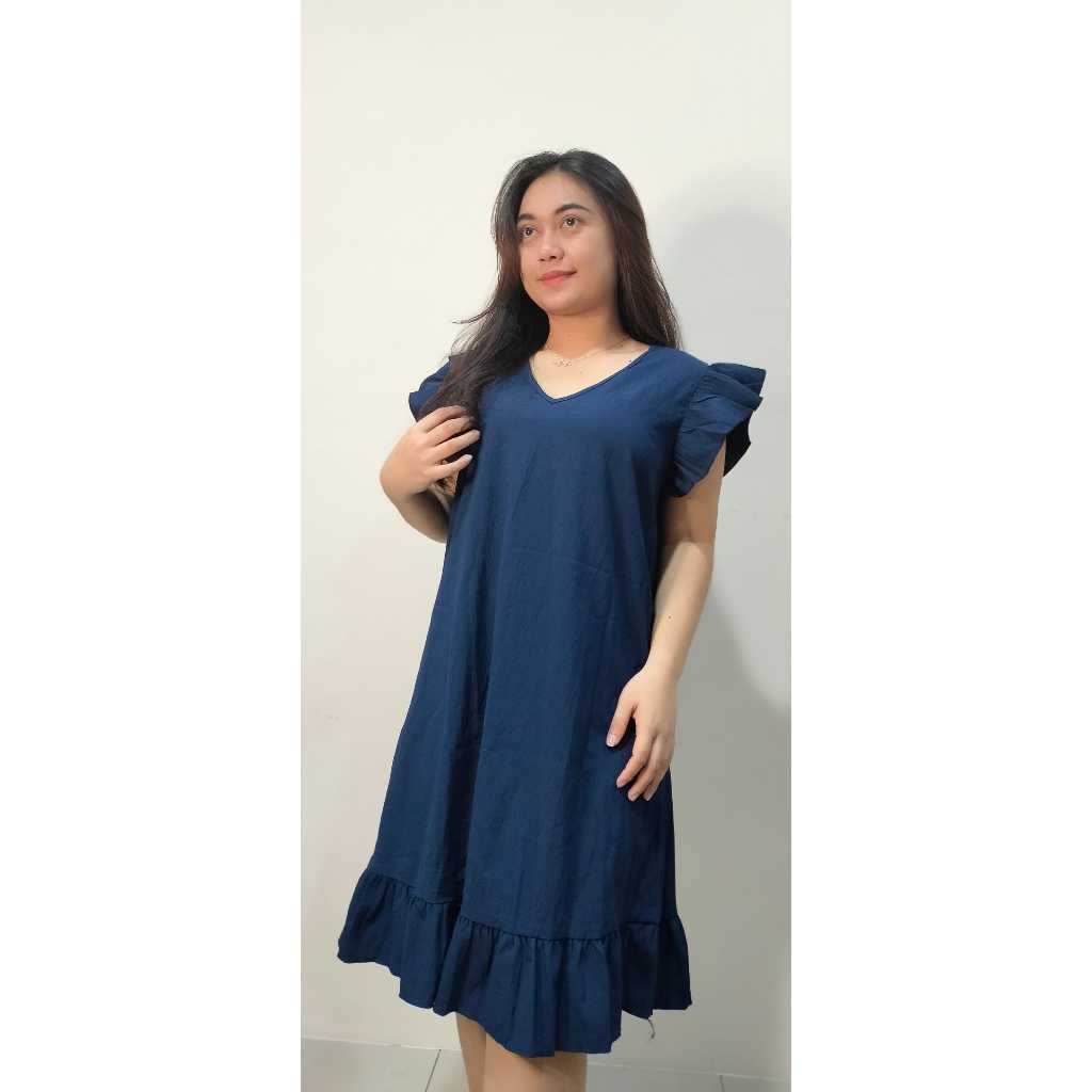 Dress Midi Crinkle lengan ruffle