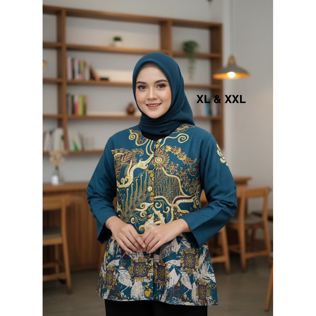 Blouse Batik Wanita Kancing - Bahan Dobby Solo