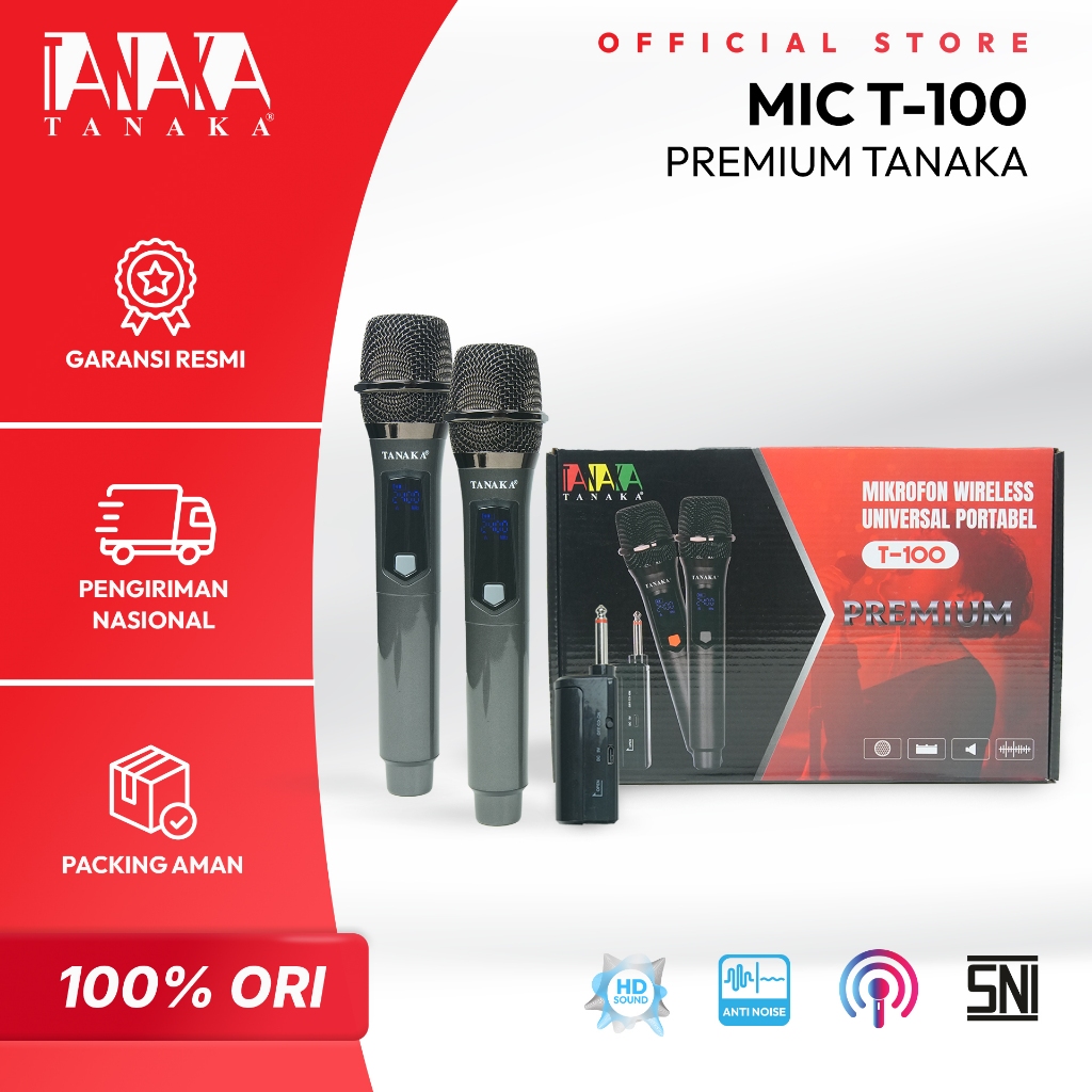 TANAKA MIC T-100 Premium Universal Mic Wireless Karaoke Meeting Professional Basic Receiver Double M