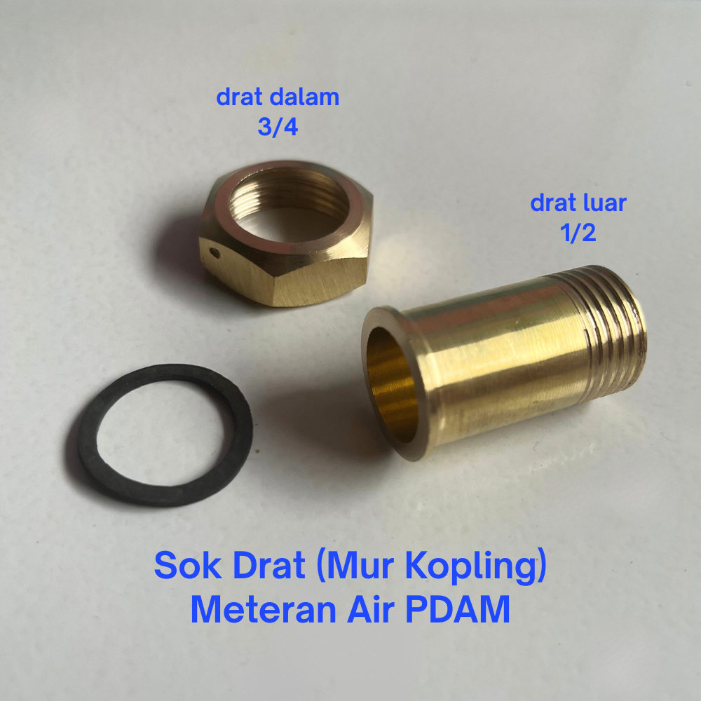 Kuningan Nepel Ring Meteran Air PDAM, Over Sok Drat Dalam 3/4 x 1/2 Drat Luar